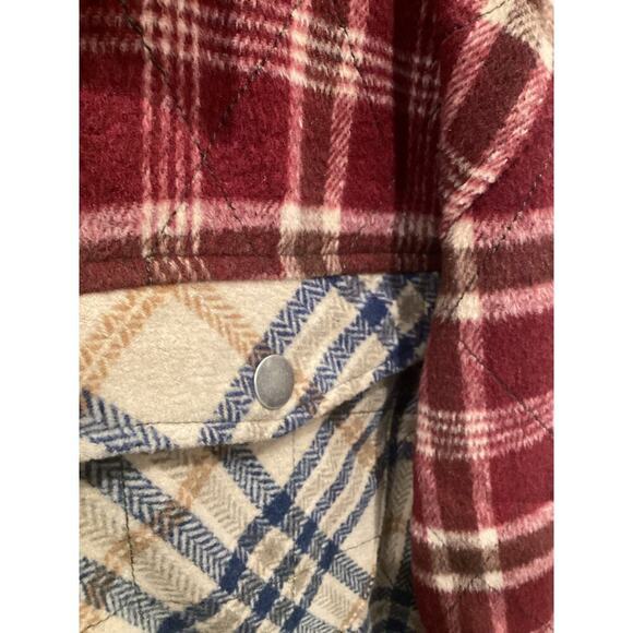 BKE Women Pieced Plaid Corduroy Shacket Size Large Patchwork Green Buckle Casual - Picture 14 of 15